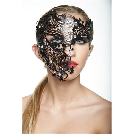 PERFECTPRETEND Phantom of the Opera Inspired Black Skull Laser Cut Metal Mask with Clear Rhinestones PE2606839